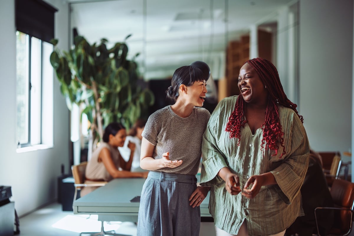 Coworkers laughing (not "networking")